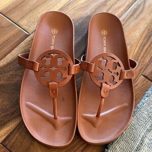 Tory Burch Tan Leather Logo Thong Sandals EUC sz 12